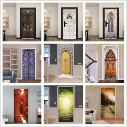 European Style Fashion Life Design Door-Sticker Wooden Door Renovation Decoration Poster Art Home Wall Self-adhesive Mural Decor