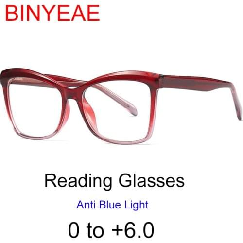 Leesbril 0 TO +6.0 Anti Blue Light Presbyopia Glasses Woman Fashion Red Gradient Frame Anti Radiation Computer Reading Glasses