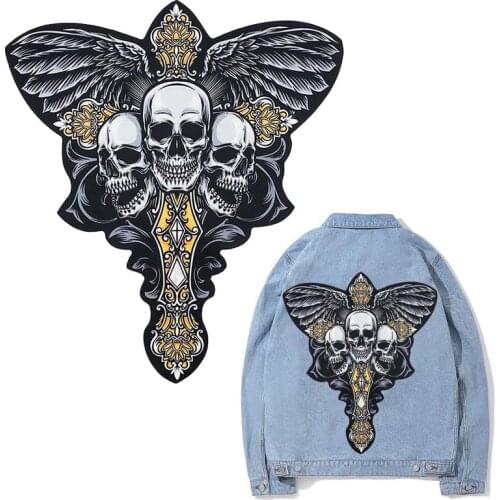 Hot 3d Large Cross Patch DIY Clothes Patches for Clothing Sew on Embroidered Skull Head Applique Crafts Stickers