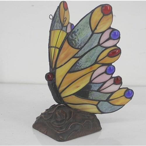 SGROW Hand-made Indoor Lighting Fixtures Butterfly Stained Glass Desk Lamp European Style Table Lights for Bedroom Dining Room