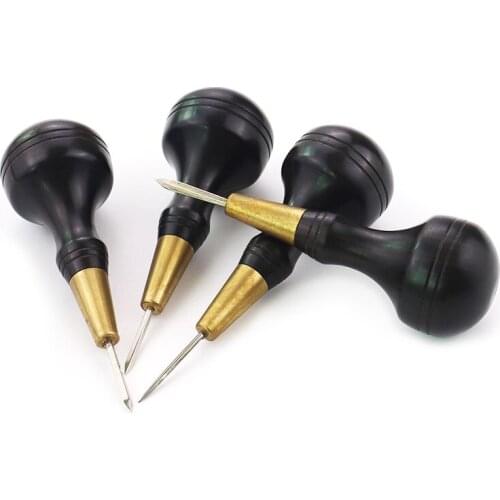 Wooden handle awl DIY leather punch tool hand-sewn cone needle shoe repair craft tool leather scratch perforator