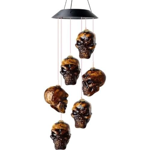 Solar Skull Wind Chime LED Light Halloween Skeleton Head Decorations Outdoor Garden Party Balcony Wall Window Ornaments
