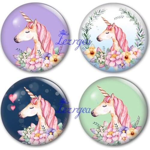 Lovely Unicorn Glass Cabochon, Glass Dome Cabochon Unicorn Pattern DIY Handmade Jewerly Finding Cabochon Setting Wholes