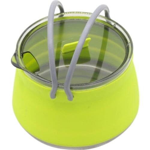 Outdoor Folding Silicone Kettle Portable Mini Boiling Water Pot with Handle Water Kettle Tableware for Camping Travel Green QHOE