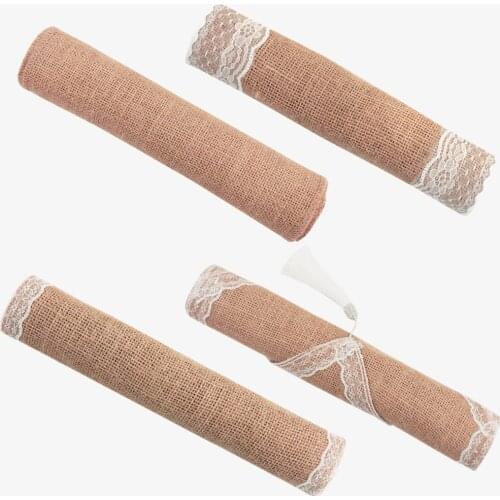 Vintage Jute Burlap Lace Table Runner Burlap Rustic Shabby Hessian Table Runner for Wedding Festival Party Event Decorations