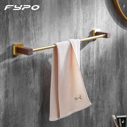 Fypo Space Aluminum Towel Hanger Adhesive Wall-Mounted Towel Holder Storage Rack Walnut Towel Bar Rail Bathroom Accessories