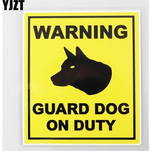 YJZT 11.5CM×13.3CM Warning Guard Dog On Duty Decal Funny Animal PVC Car Sticker 12C-0397