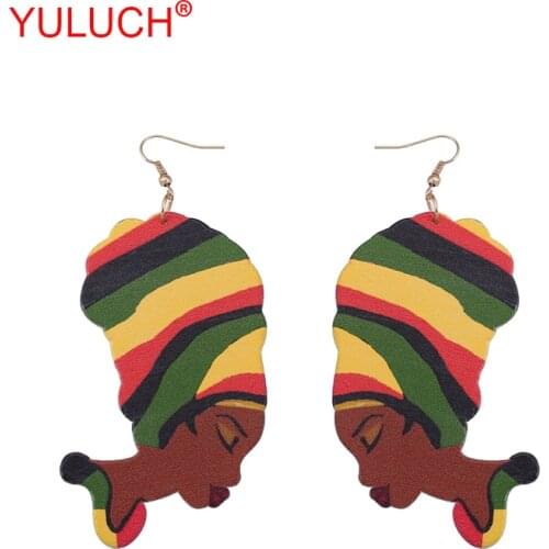 YULUCH Natural Painted Wooden Ethnic Woman and African Map Pendant for Vintage Fashion Girl Jewelry Earrings Party Gift