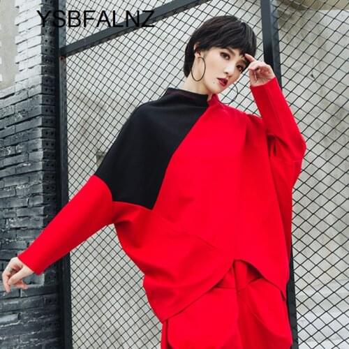 Women Plus Size Black Red Irregular Hem T-shirt Stand Collar Long Sleeve Fashion Tide Spring Autumn 2021 Kawaii Camisas De Mujer