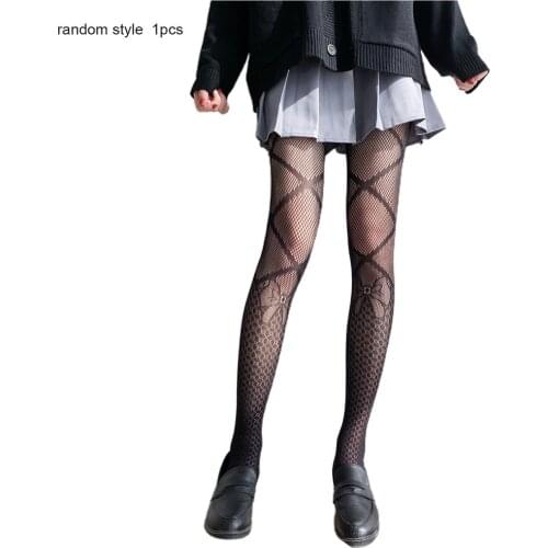 Women Fashion Star Printed Fishnet Tights Black Hollow Out Sexy Mesh Heart Pantyhose Punk Pattern Pantyhose Tights Party Club