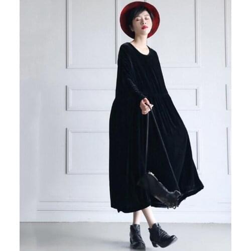 O-Neck Velvet Women Long Dress Autumn Winter Long Sleeve Solid Velour Warm Dress Female Casual Party Vestidos Plus Size M-7XL