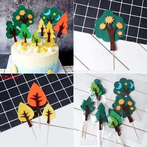 1/3PCS Happy Birthday Cake Topper Green Tree Jungle Wild Forest Cupcake Toppers Women Girl Cake Decorating Tools Party