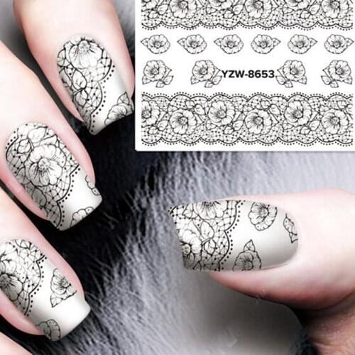1 Sheet Black Images Full Cover Nail Stickers New Arrival Adhesive Stickers For Nail Art Manicure Accessories YZW8653-YZW8664