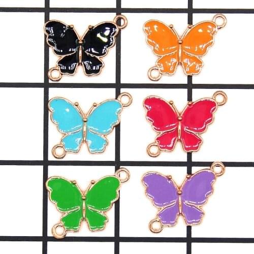 20pcs Cute Colorful Butterfly Enamel Shape Charm For DIY Jewelry Bracelet Necklace Pendant Charms Gold Tone Findings XL891