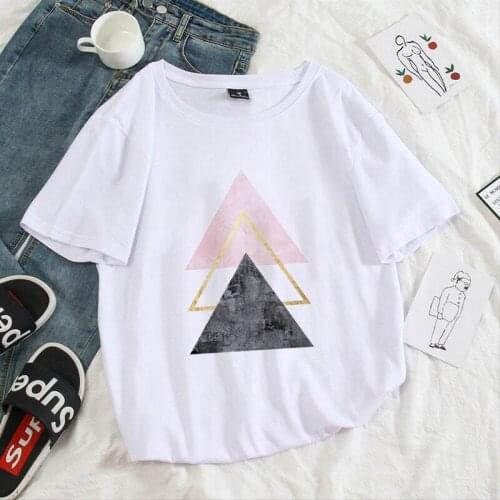 2021 Summer Women T-shirt Geometry Printed Tshirts Casual ladies Tops Tee Harajuku 90s Vintage White tee shirt femme plus size