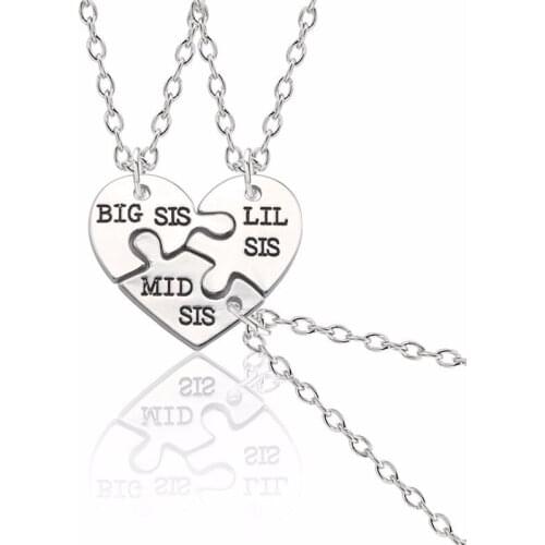 BFF Fashion 3Pcs Set Best Sisters Forever Necklace Jewelry For Women Broken Heart Pendant Big Little Sis Necklaces Vintage Gift