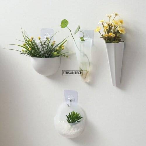 50pcs Plastic Vase Hydroponic Wall Mounted Plant Hanging Flower Vase Green Dill Flowerpot Basket Planter Home Garden Decoration