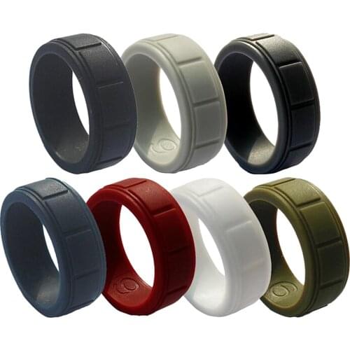 7 Piece 8mm Wide Flexible Rubber Silicone Wedding Finger Ring Band US size 9-13 Fashion Jewelry