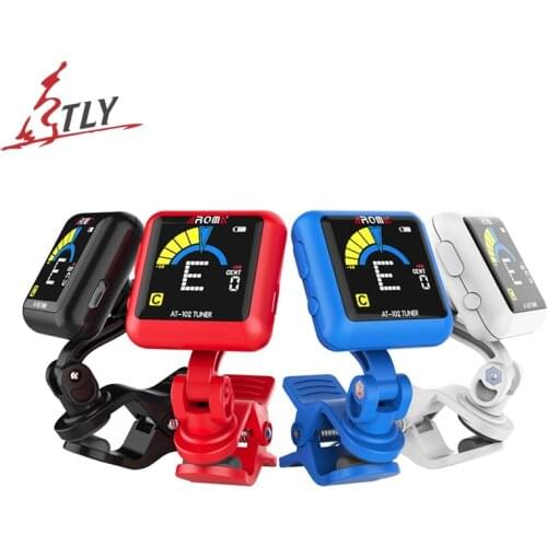 AROMA Rechargeable Clip-on Guitar Tuner Color Screen with Built-in Battery USB Cable for Chromatic Guitar Bass Ukulele Violin