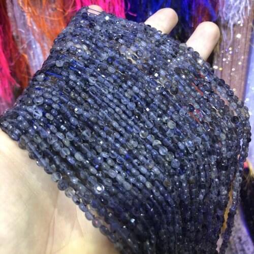 Natural Stone iolite Beaded 4mm Faceted oblate Loose Isolation Beads for Jewelry Making DIY Necklace Bracelet Accessories