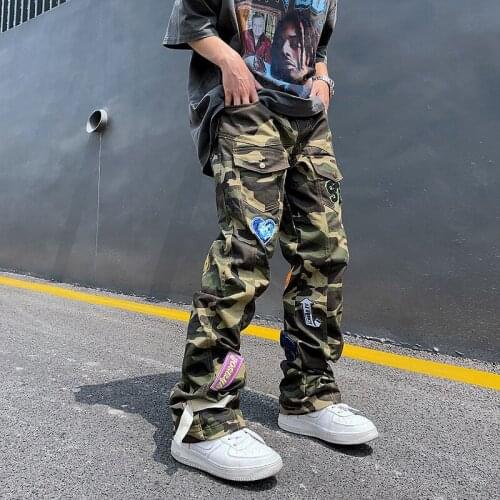 Cool Camouflage Oversized Straight Jeans Pants Vintage Men Streetwear Hip Hop Harem Pants High Wasit Denim Pants Overalls Pants