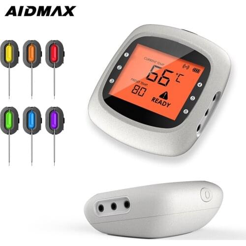 AidMax PRO05 Meat Digital Thermometer Rainproof Magnetic Alarm Steak Thermometer for Kitchen Smoker Grilling with 2/4/6 Probes