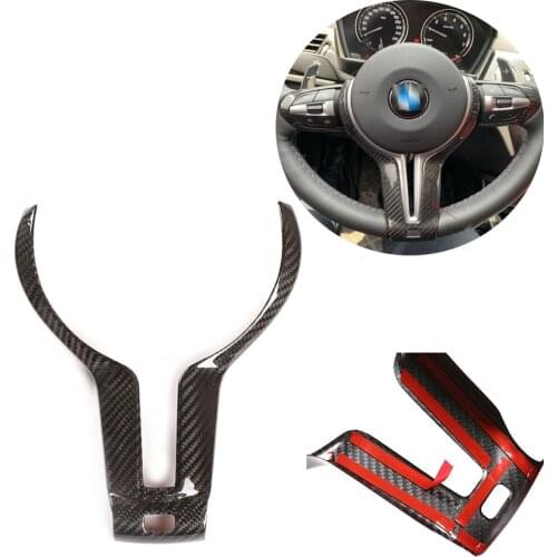 Real Carbon Fiber Car Steering Wheel Cover Decorative Trim Fit for BMW F22 F30 F32 F10 F15 X5 M Sport 2014-2017 Accessories