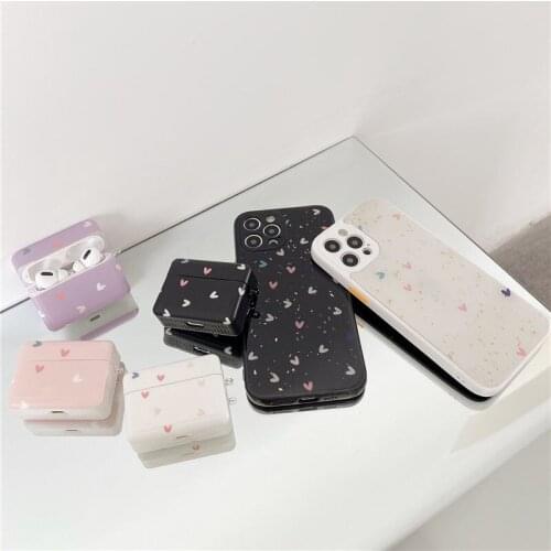 Epoxy Glitter Sequins Heart Soft TPU Phone Case for iPhone 12 Mini 11 Pro XS Max XR Wireless Earphone Cover for Airpods 1 2 Pro