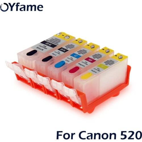 OYfame 5 colors PGI-520 CLI-521 Refillable ink cartridges for Canon PiXMA iP3600MP540 MP620 MP630 MP980 Cartridge With chips