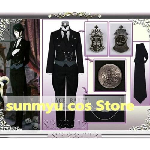 Anime Black Butler 2 Kuroshitsuji Sebastian Michaelis Cosplay Costume Custom Size Halloween