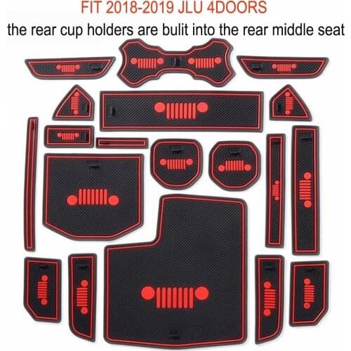 Cup Mat Door Gate Slot Cushion Non-Slip Latex Mats Automobile Interior Decoration for 2018-2019 Jeep Wrangler JLU 4 doors