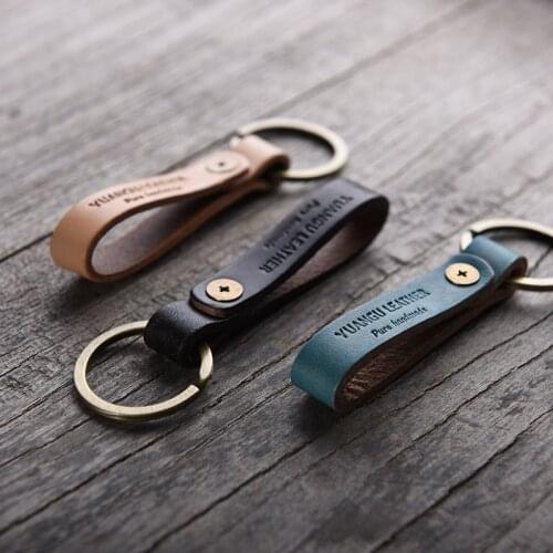 Leather top car keychain Can be hung on the belt Retro Leather Rope Car Keychain Holder For BMW Benz Audi Classic Best Gift