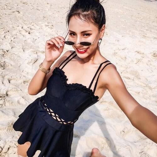 Swiming Swim Suits Swimsuit 2019 For Full One Piece Women Womens Bathing Suit Swimsuits Black Covering Korean Solid Polyester