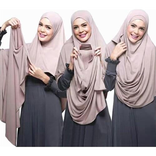 Laven Double Loop Jersey Hijab Instant Scarf Women Muslim Headscarf Solid Color Headwrap Cotton Shawls Islamic Turban Bandana