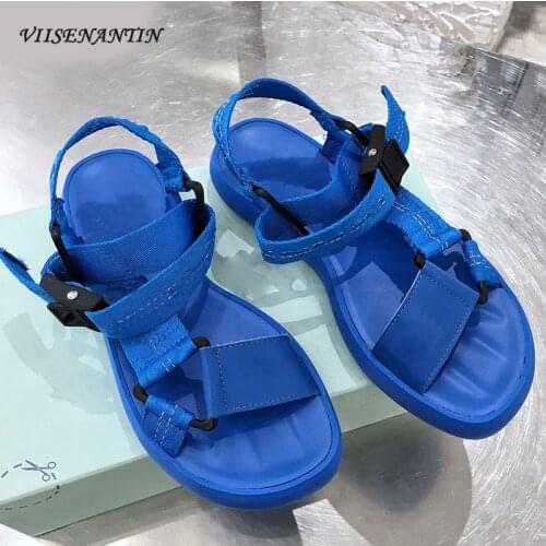 Summer new trendy brand fashion couple open-toed sandals mixed color personality casual soft sole comfortable beach shoes