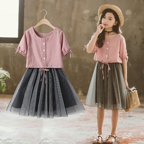 Girls Summer Clothes Kids Skirt Sets for Girls for 6 8 10 12 Years Back To School Outfit Teenage Girls Clothing 2019 New Fashion