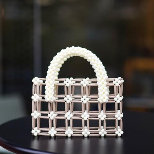 Small Womens Bag Hand Knitting Wooden Beaded Handbags Hollow Out Ladies Shoulder Bag Personalized Crossbody Bag Whole Sale