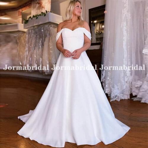 Sweetheart A Line Wedding Dresses With Pockets Elegant Detachable Off The Shoulder Straps Satin Long Bridal Gowns 2021