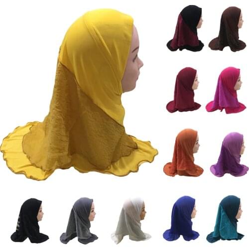 Fashion Kids Girls Flower Muslim Hijab Islamic Scarf Arab Shawls Headwear Ramadan Children Head Cover Hair Loss Accessories Arab