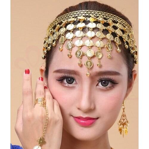 MOGAKU Classics Women Belly Dance Headbands Indian Gypsy Ethnic Coins Tassels Forehead Headpieces Party Hair Jewelry Accessories