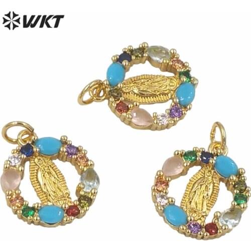 MP194 Wholesale Newest Round Lady Religious Christian Mary Charm Pendants Micropave Cz Virgin Mary Pendant