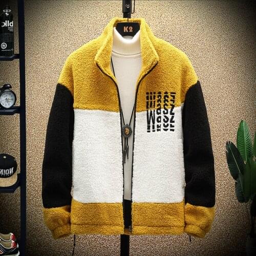 2021 Winter Mens Coat Imitation Wool Coat Plus Thick Velvet Jacket Mens Spell Color Stand-up Collar Woolen Coats