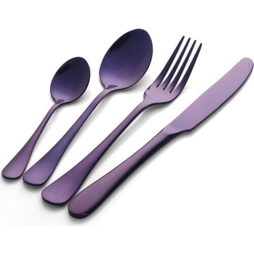 TENBROMAN Stainless Steel Purple Cutlery Set Western Gold Tableware Dinnerware Sets Dinner Knives Forks For Restaurant