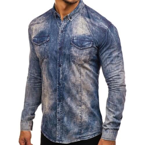 2021 New Mens Simple Solid Color Contrast Long-sleeved Denim Shirt Retro Wash Shirt M-XXXL Free Shipping at Leisure Time