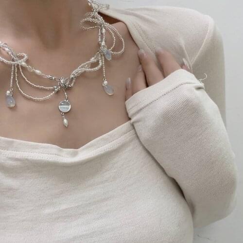 New sweet pearl baroque retro palace style noble lady necklace flower wedding tea chain collarbone