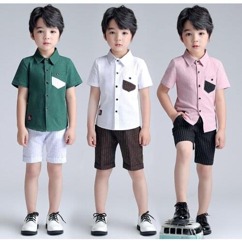 Summer New Baby Boys Clothing Set Korean Cotton Short Sleeve Shirt Shorts Kids 2pcs Suits Boys Clothing Childrens Host Costume
