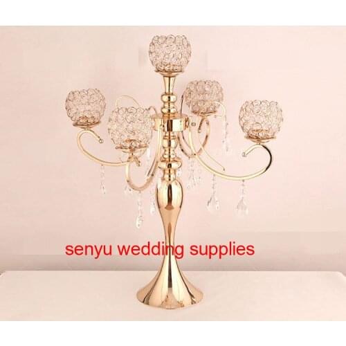 New style flower bowl top 5 arms crystal candelabras,crystals table wedding centerpieces senyu0123