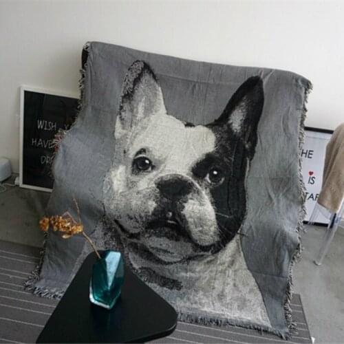 French Bulldog Sofa Blanket Quality Multi-functional Anti-skid Mats Cute Pet Pattern Cotton Thread Sofa Decorative Cover 130x160