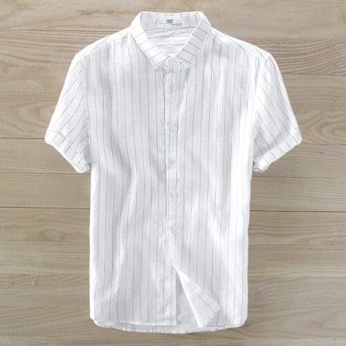 New arrival 100% linen white shirts men brand casual summer men shirt flax turn-down collar 3XL comfortable shirt male chemise