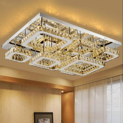 Living Room Modern Luxury Lustre Ceiling Light K9 Crystal Luminaria Led Ceiling Lamp Dimmable Chrome Ceiling Lighting Lamparas